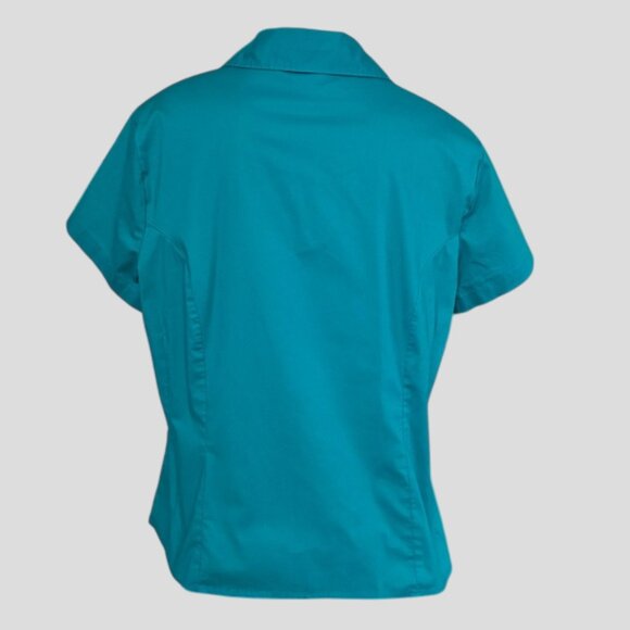 Riders By Lee Turquoise Short Sleeve Buttons Down Fitted Stretch Shirt - Picture 2 of 8
